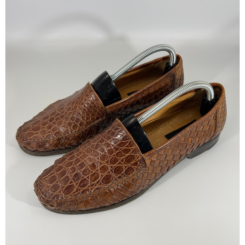 Brass Boot Mens Brown Genuine Crocodile Woven Loafers Made in Spain Size 9 M
